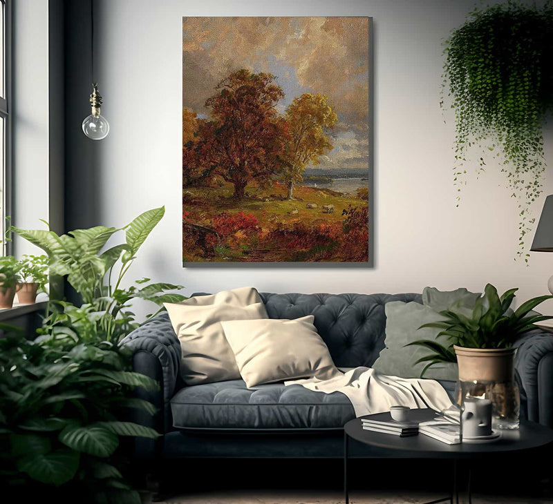 Landscape With Trees And Sheep Near A Copse By Jasper Francis Cropsey Fine Art Print