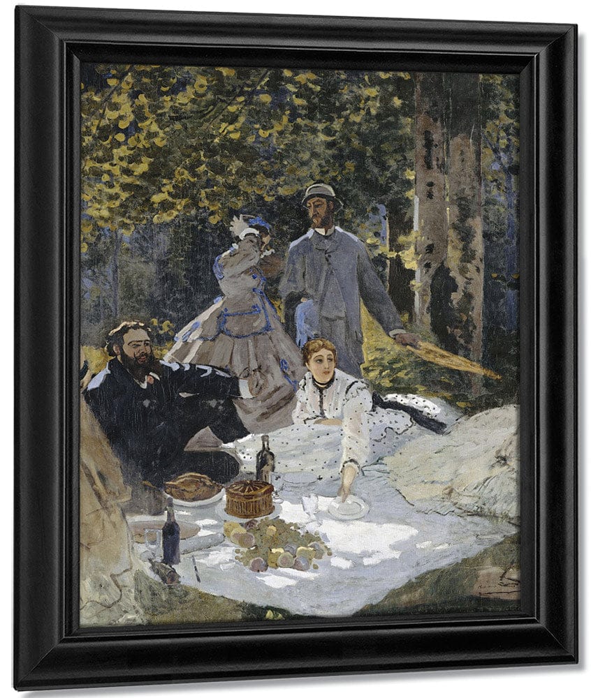Le Dejeuner Sur L'herbe, A Chailly. Portrait  Bazille Au Centre  Camille Doncieux ; Courbet A Gauche By Claude Monet Fine Art Print