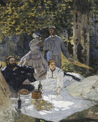 Le Dejeuner Sur L'herbe, A Chailly. Portrait  Bazille Au Centre  Camille Doncieux ; Courbet A Gauche By Claude Monet Fine Art Print