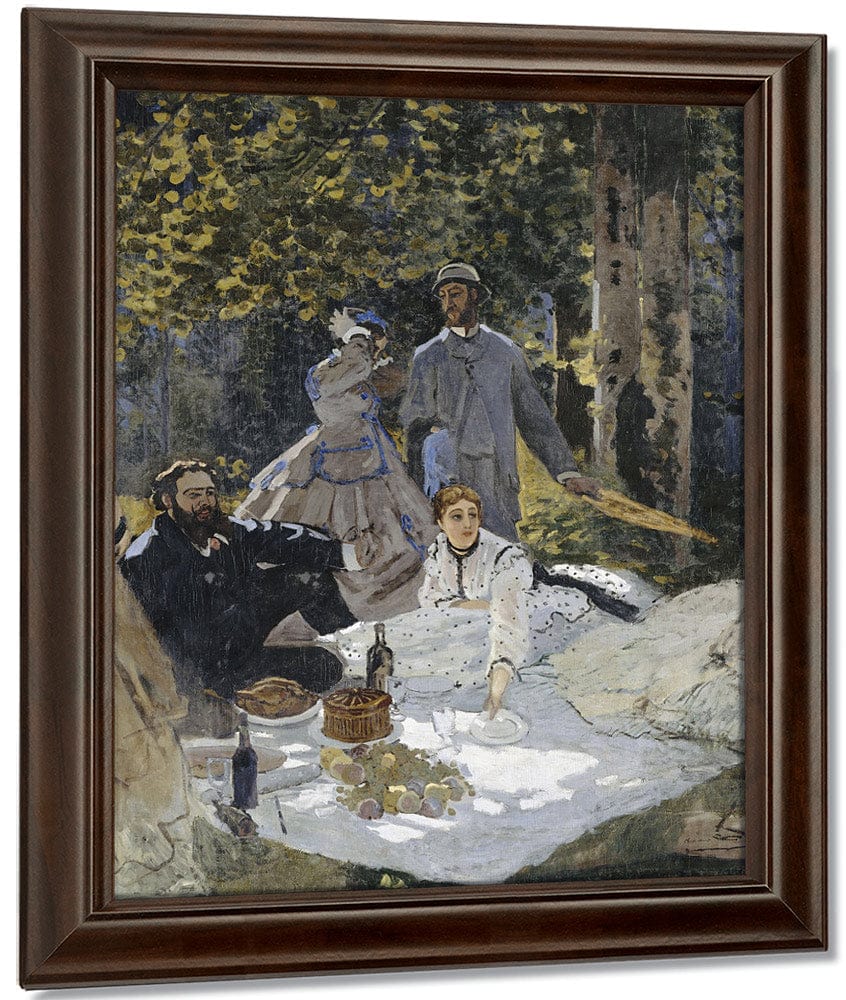 Le Dejeuner Sur L'herbe, A Chailly. Portrait  Bazille Au Centre  Camille Doncieux ; Courbet A Gauche By Claude Monet Fine Art Print