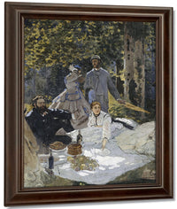 Le Dejeuner Sur L'herbe, A Chailly. Portrait  Bazille Au Centre  Camille Doncieux ; Courbet A Gauche By Claude Monet Fine Art Print