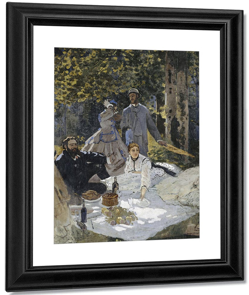 Le Dejeuner Sur L'herbe, A Chailly. Portrait  Bazille Au Centre  Camille Doncieux ; Courbet A Gauche By Claude Monet Fine Art Print