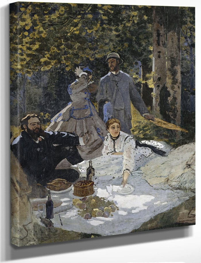 Le Dejeuner Sur L'herbe, A Chailly. Portrait  Bazille Au Centre  Camille Doncieux ; Courbet A Gauche By Claude Monet Fine Art Print
