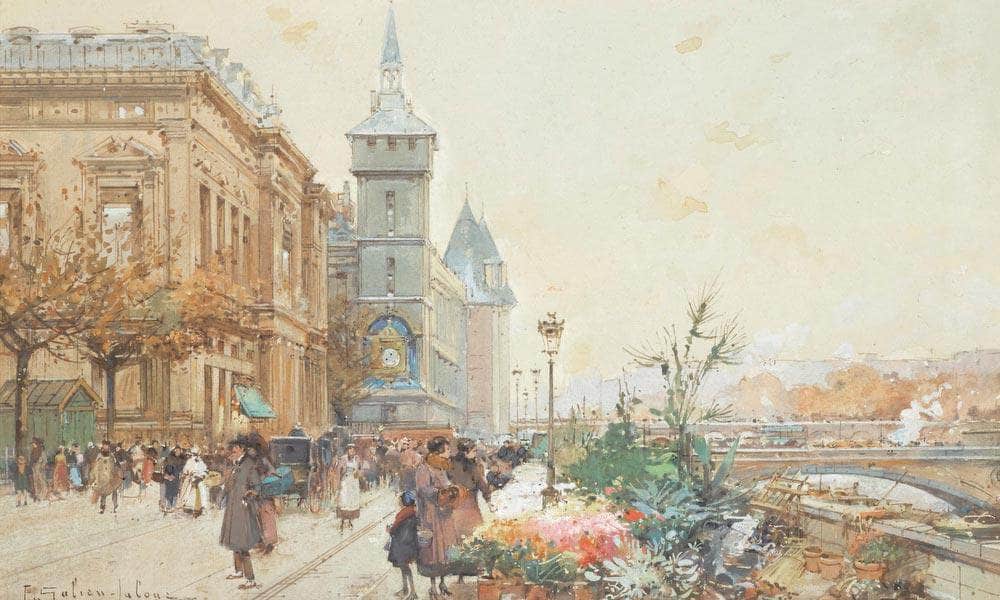 Le Marche Aux Fleurs By Eugene Galien Laloue Fine Art Print