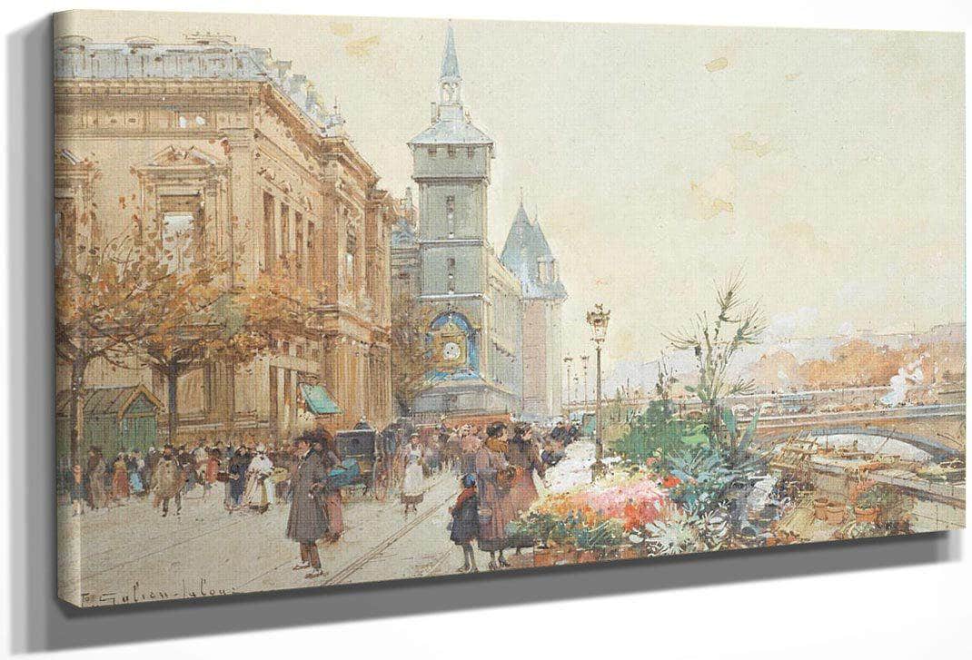 Le Marche Aux Fleurs By Eugene Galien Laloue Fine Art Print