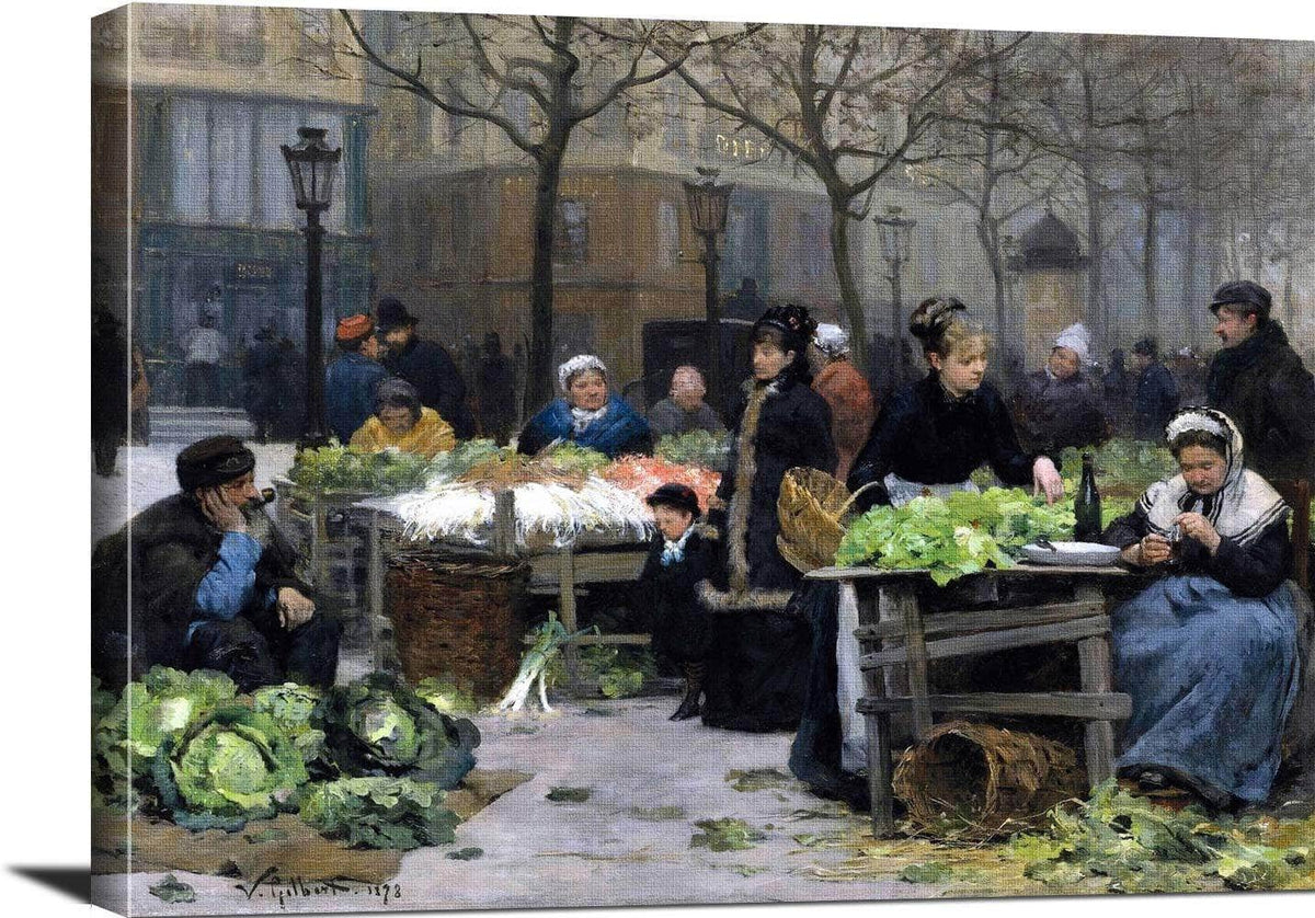 Le Marche Aux Legumes, Paris Painting Victor Gilbert Canvas Art Fine Art Print