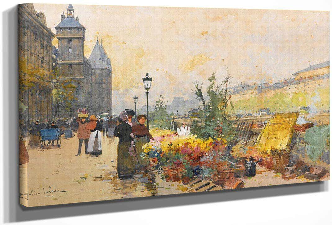 Le Marche Des Fleurs À La Cite By Eugene Galien Laloue Fine Art Print