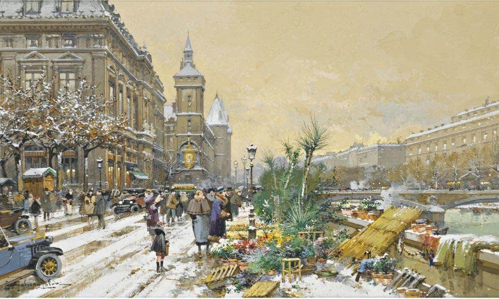 Le Quai Aux Fleurs Et La Conciergerie By Eugene Galien Laloue Fine Art Print