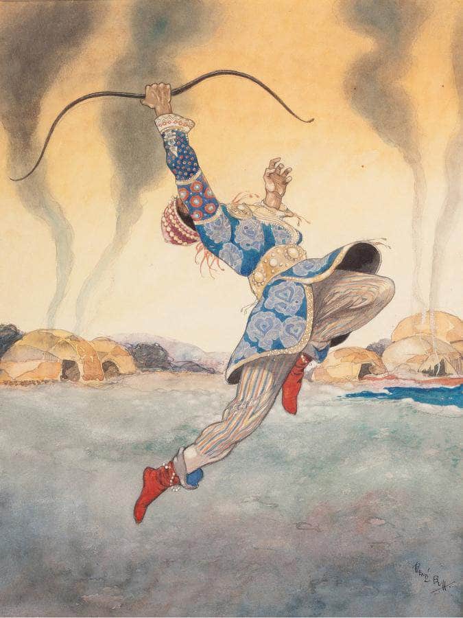 Leaping Warrior Arabian Nights Book Illustration By Rene Bull Fine Art Print