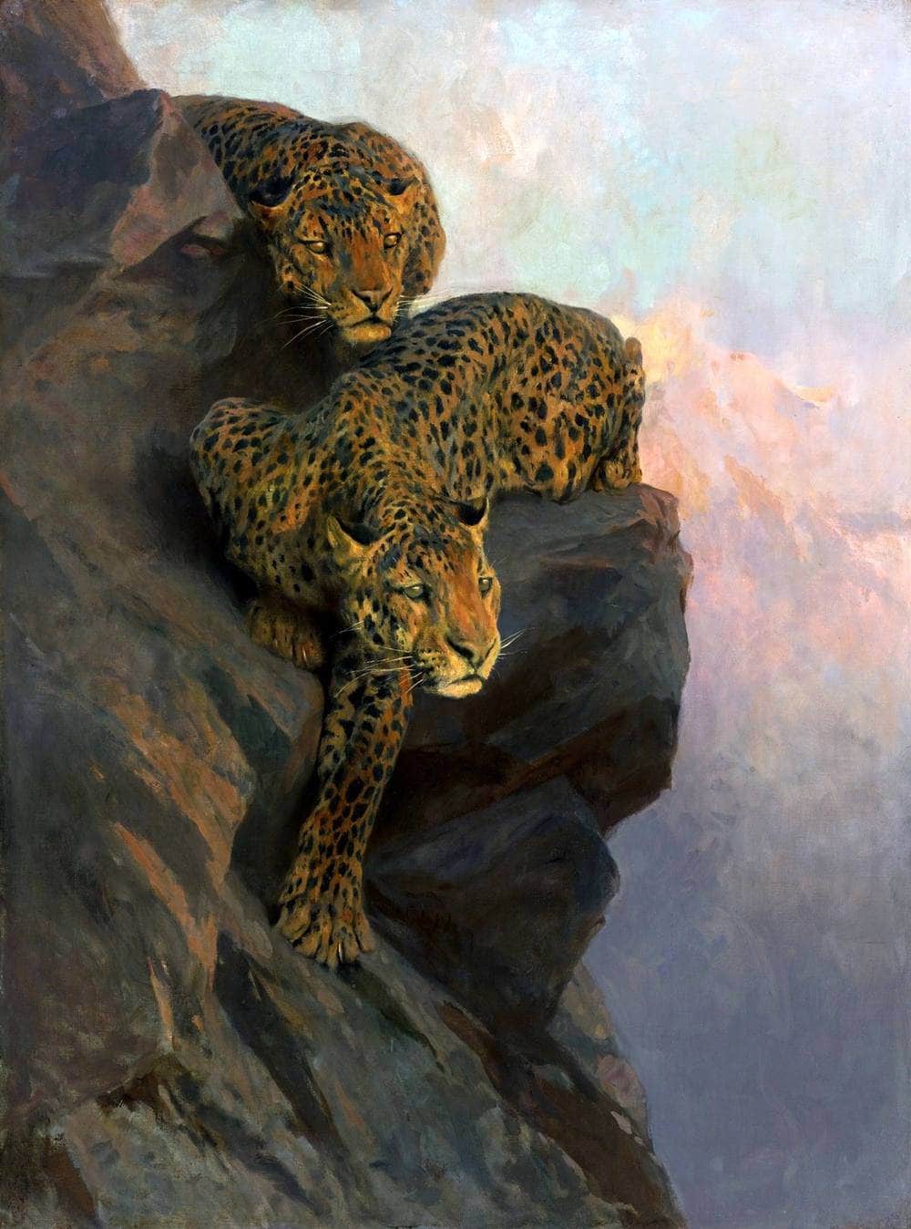 Leopards On The Lookout Painting Arthur Wardle Canvas Art Fine Art Print