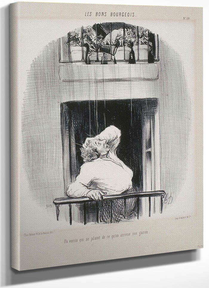 Les Bons Bourgeois Un Voisin Qui Se Plaint De Ce Qu'on Arrose By Honore Daumier Fine Art Print