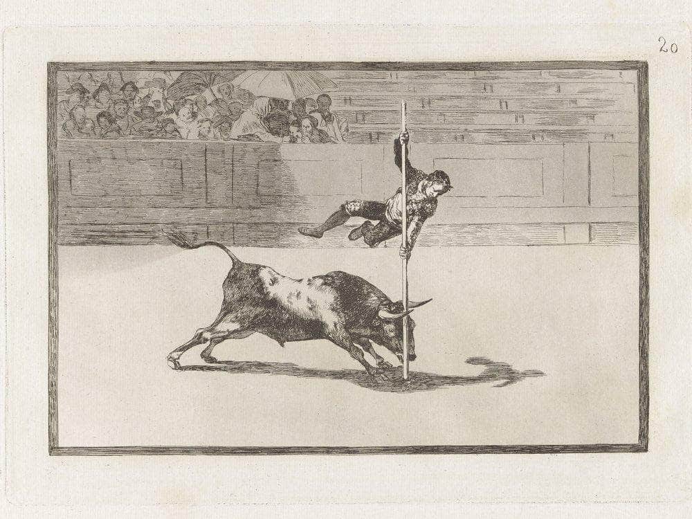 Ligereza Y Atrevimiento De Juanito Apinani En La De Madrid (The Agility And Audacity Of Juanito Apinani In [The Ring] At Madrid) From The Series La Tauromaquia By Francisco De Goya Fine Art Print