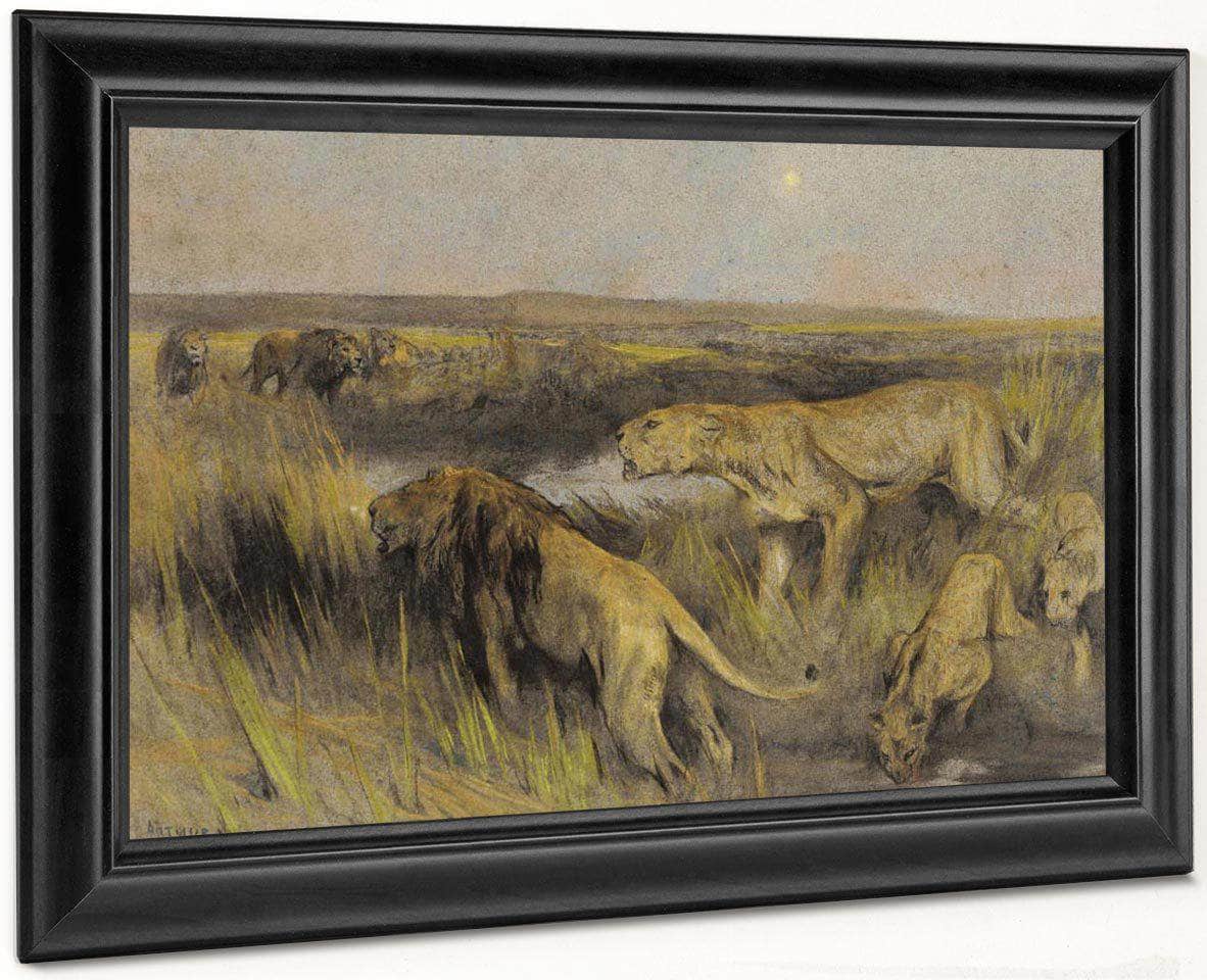 Lions In The Savannah By Arthur Wardle Fine Art Print