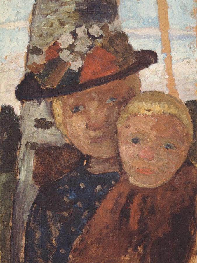 Little Boy And Girl In Flowered Hat By Paula Modersohn Becker Fine Art Print