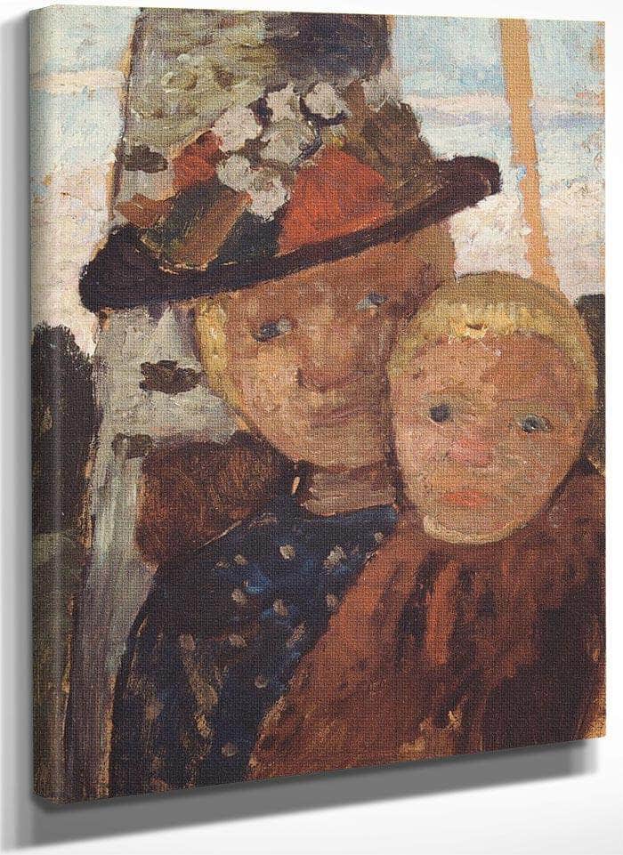 Little Boy And Girl In Flowered Hat By Paula Modersohn Becker Fine Art Print