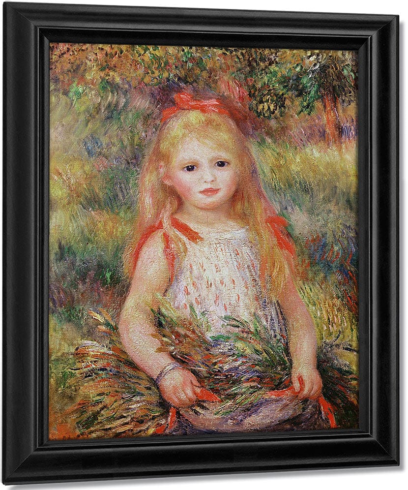 Little Girl Carrying Flowers, Or The Little Gleaner By Pierre Auguste Renoir Fine Art Print