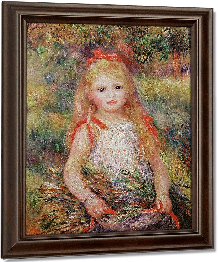 Little Girl Carrying Flowers, Or The Little Gleaner By Pierre Auguste Renoir Fine Art Print