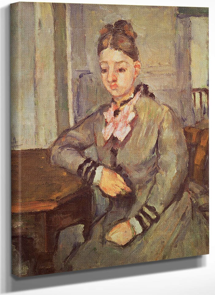 Madame Cezanne Leaning On A Table By Paul Cezanne Fine Art Print