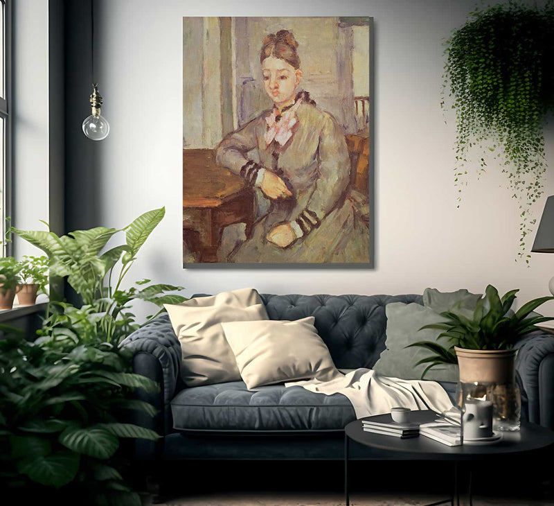 Madame Cezanne Leaning On A Table By Paul Cezanne Fine Art Print