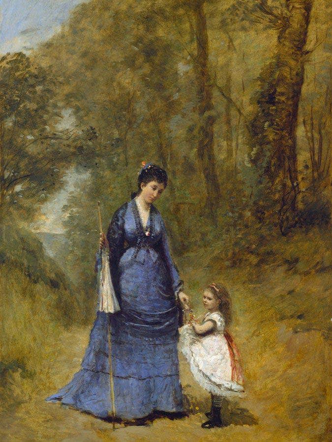 Madame Stumpf And Her Daughter Jean Baptiste By Camille Corot Fine Art Print
