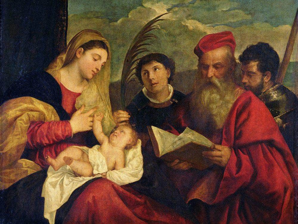 Madonna And Child With Ss. Stephen Jerome And Maurice By Titian Fine Art Print