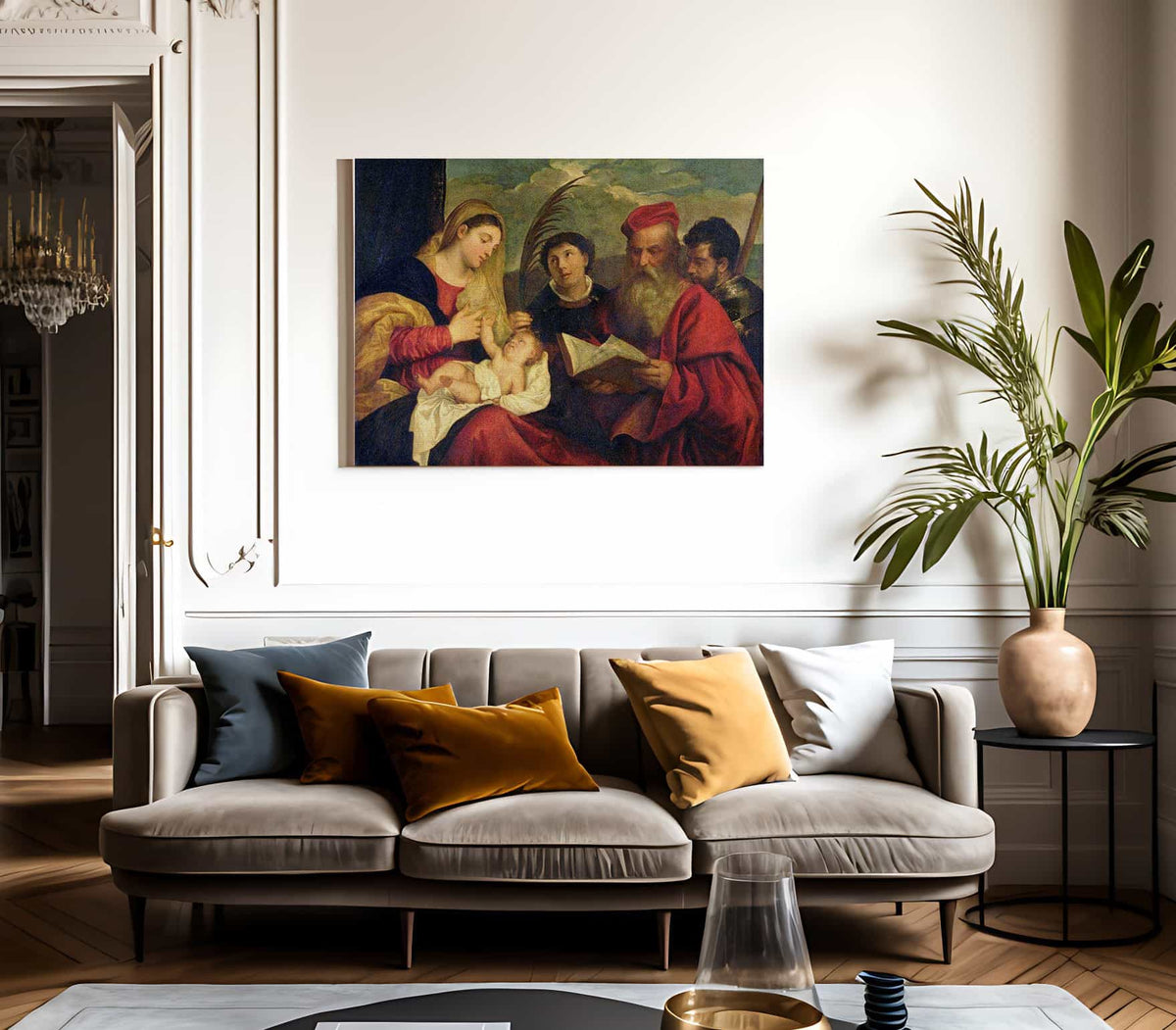 Madonna And Child With Ss. Stephen Jerome And Maurice By Titian Fine Art Print