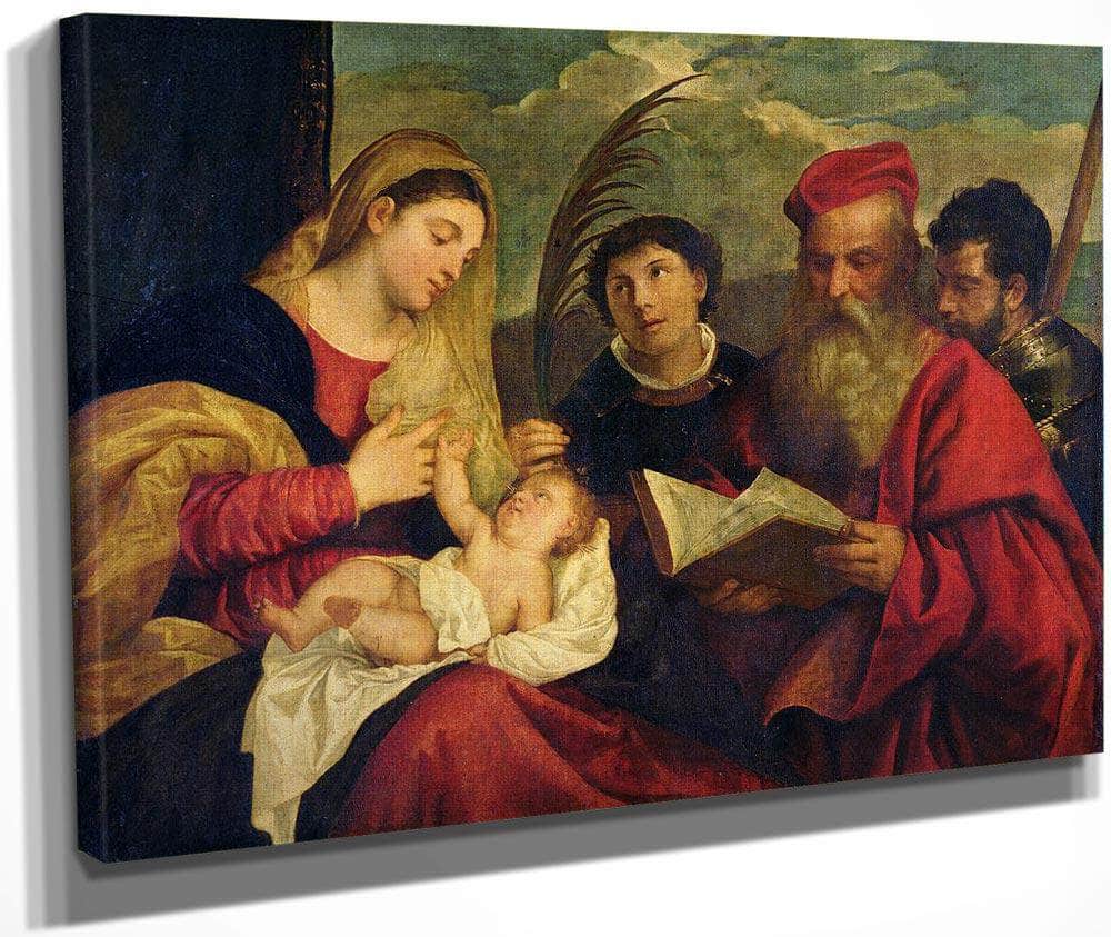 Madonna And Child With Ss. Stephen Jerome And Maurice By Titian Fine Art Print