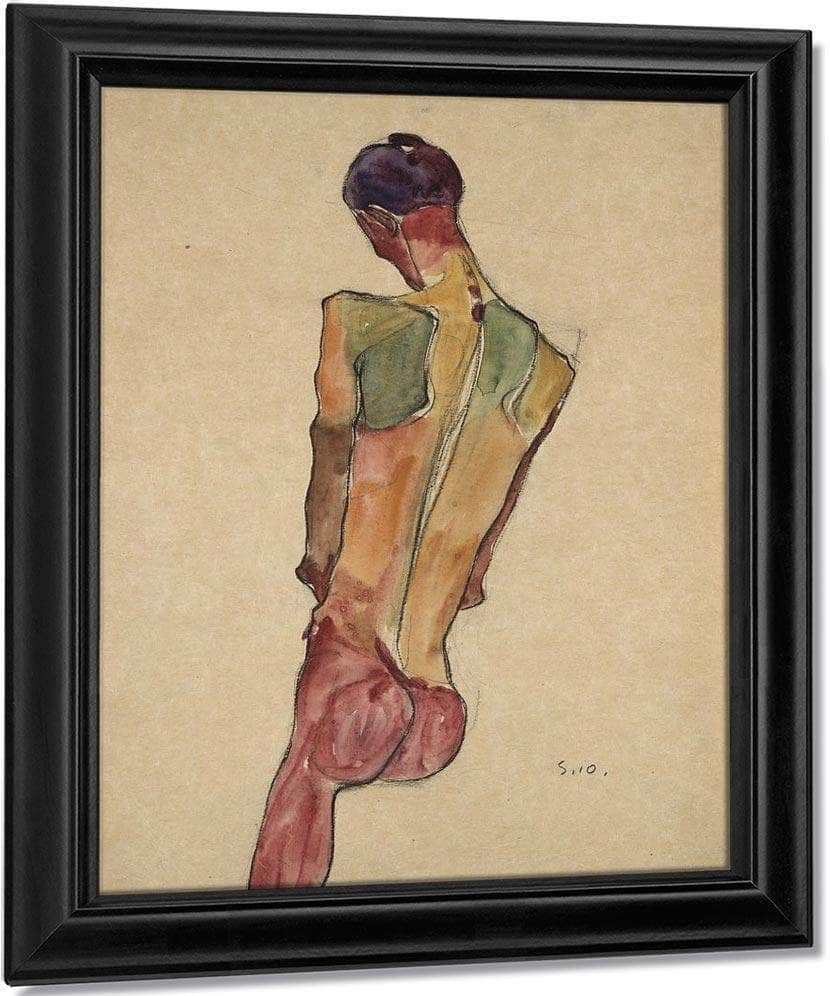 Male Nude Back View By Egon Schiele Fine Art Print