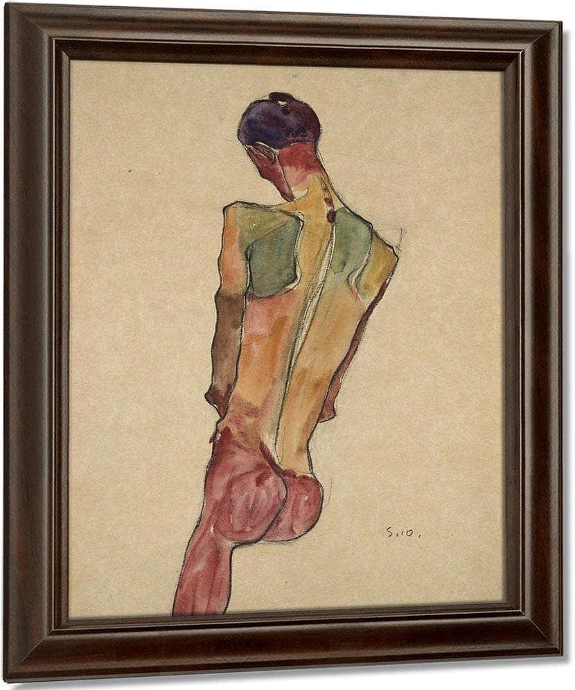 Male Nude Back View By Egon Schiele Fine Art Print