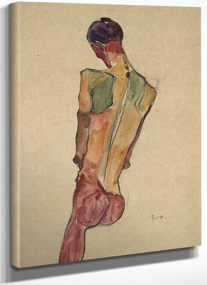Male Nude Back View By Egon Schiele Fine Art Print