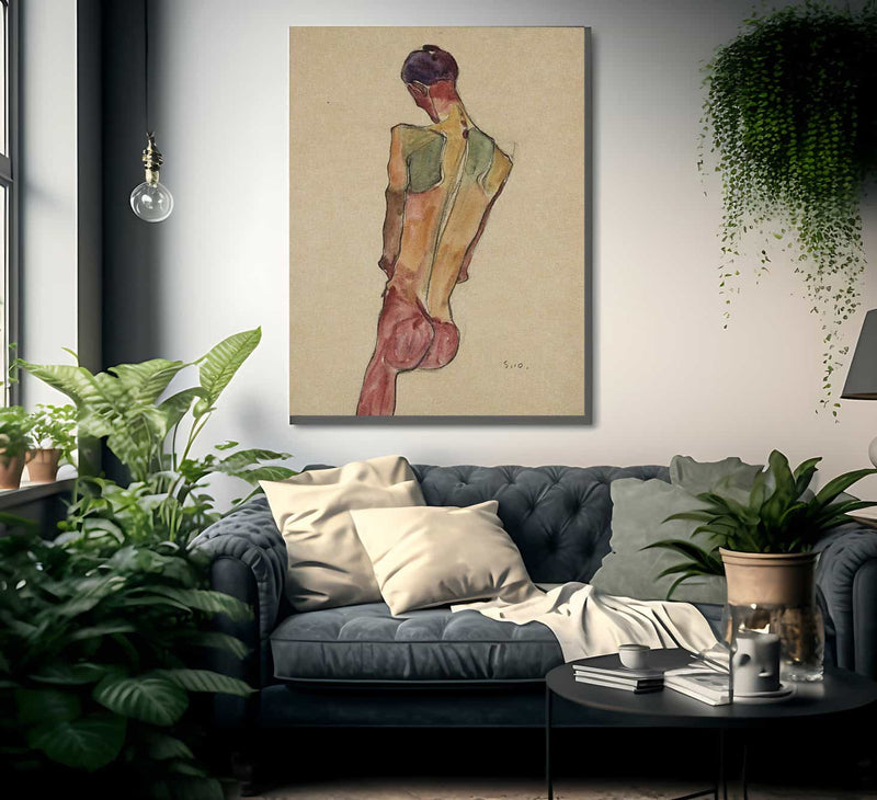 Male Nude Back View By Egon Schiele Fine Art Print