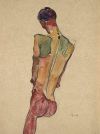 Male Nude Back View By Egon Schiele Fine Art Print