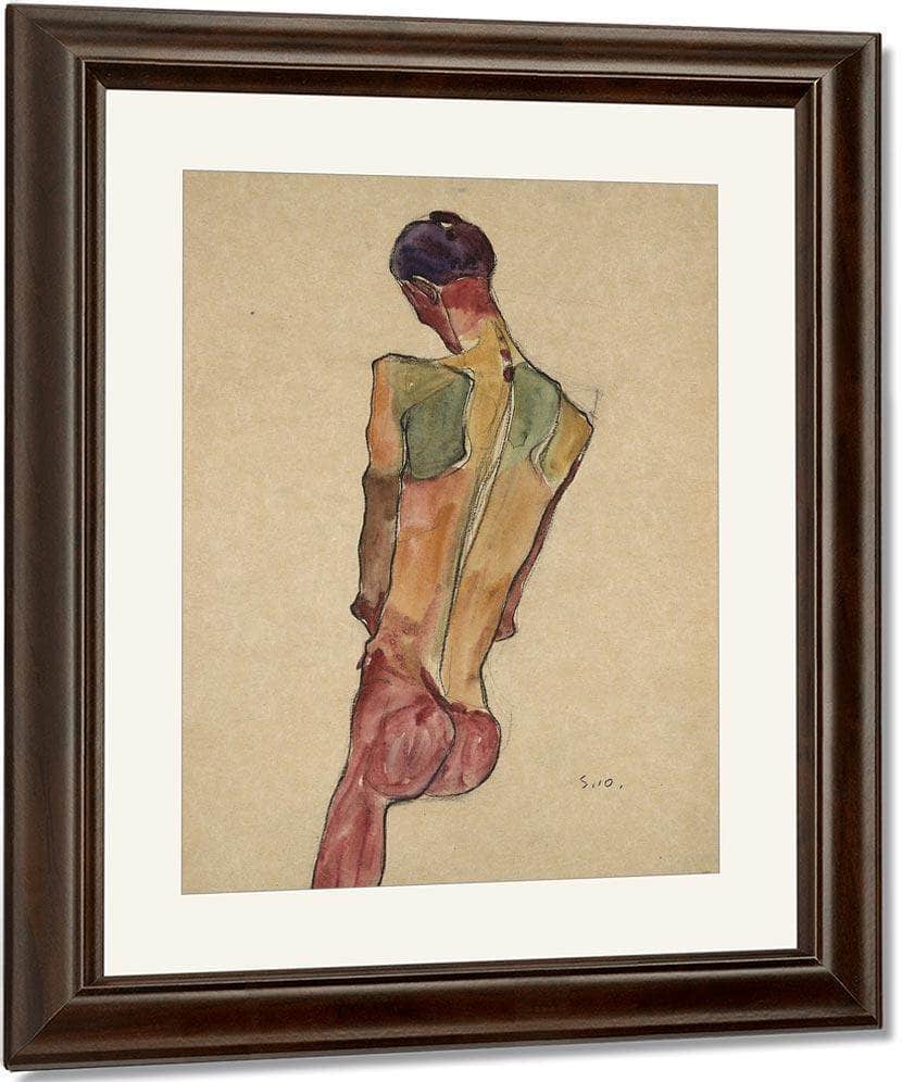 Male Nude Back View By Egon Schiele Fine Art Print