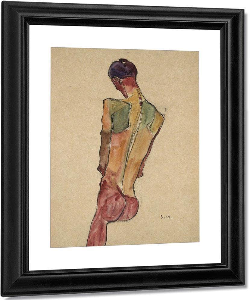 Male Nude Back View By Egon Schiele Fine Art Print