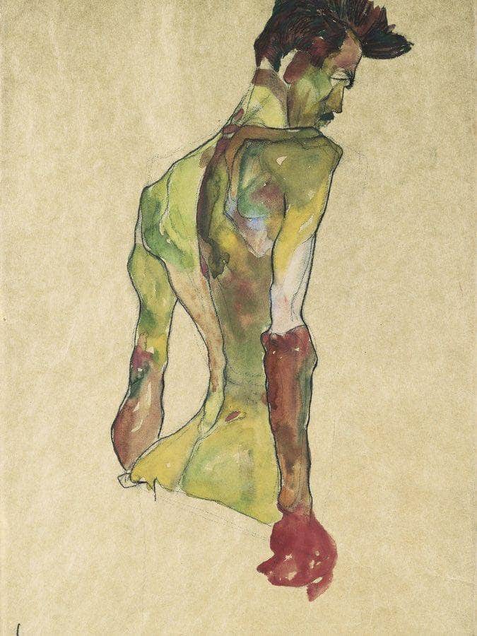 Male Nude In Profile Facing Right By Egon Schiele Fine Art Print