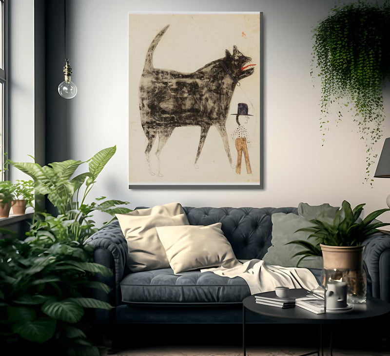 Man And Large Dog By Bill Traylor Fine Art Print