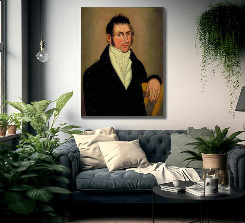 Man In Yellow Chair By Miners In The Sierras Fine Art Print