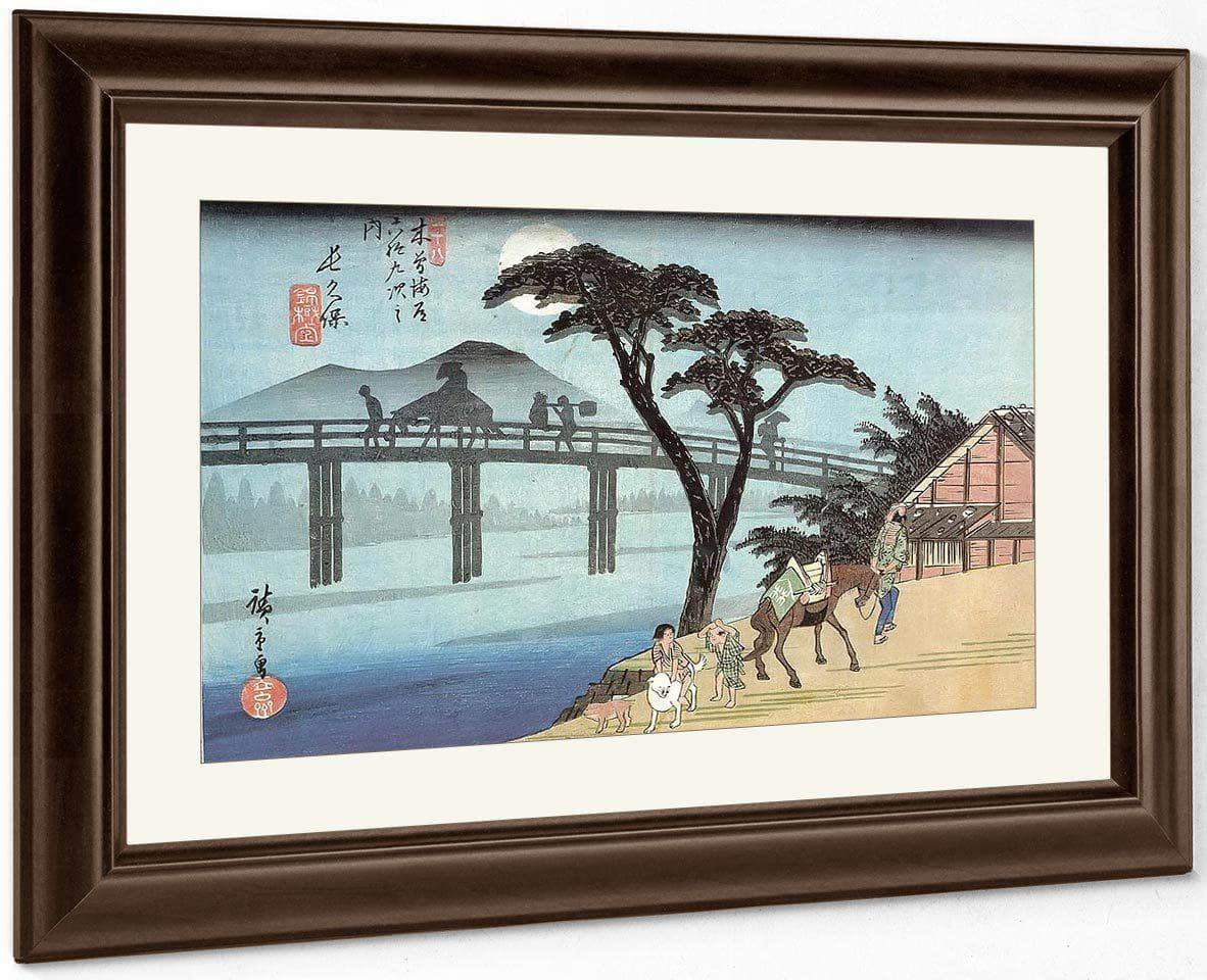 Man On Horseback Crossing A Bridge By Hiroshige Fine Art Print