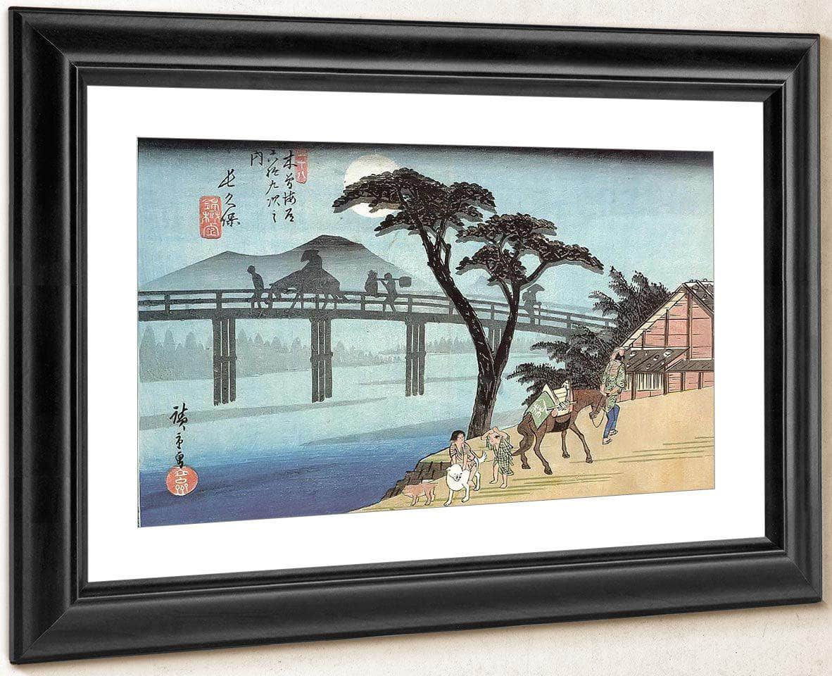 Man On Horseback Crossing A Bridge By Hiroshige Fine Art Print