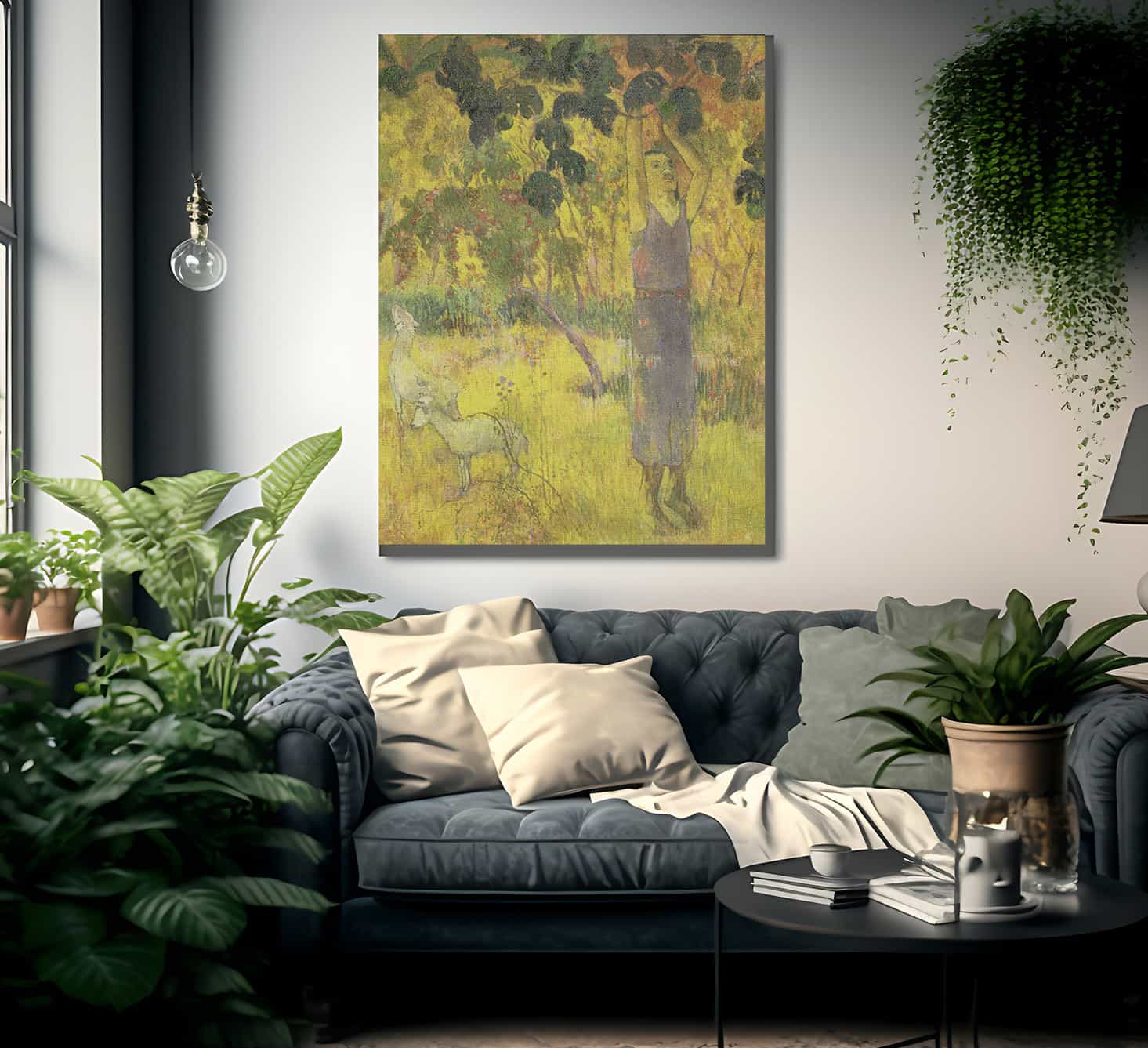 Man Picking Fruit From A Tree By Eugene Henri Paul Gauguin Fine Art Print