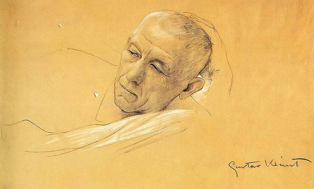 Man's Head Lying Down By Gustav Klimt Fine Art Print