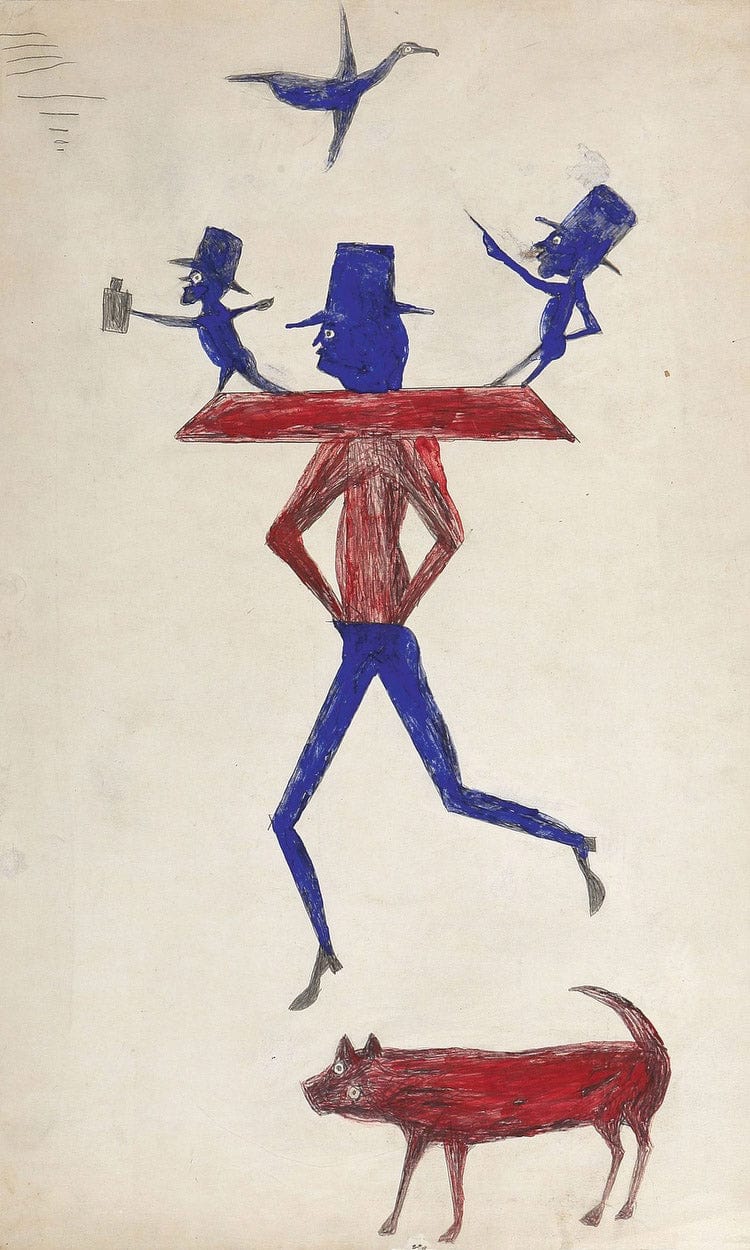 Man With Yoke By Bill Traylor Fine Art Print