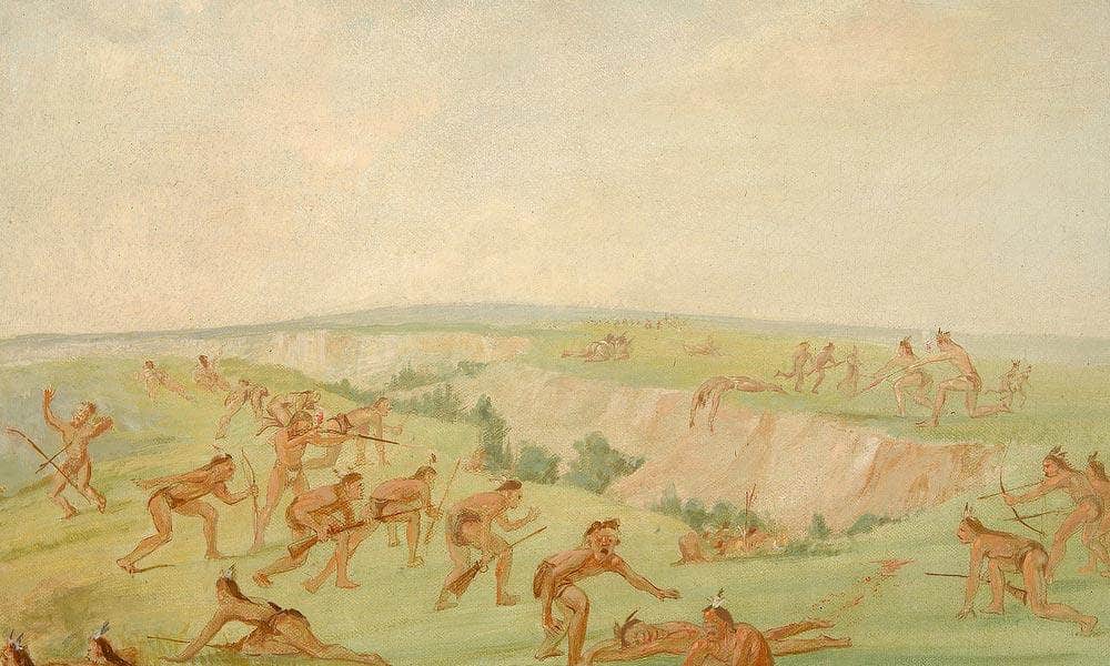 Mandan Attacking A Party Of Arikara By George Catlin Fine Art Print