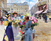 Marchand De Fleurs, La Rue Du Havre, Paris Painting Louis De Schryver Canvas Art Fine Art Print