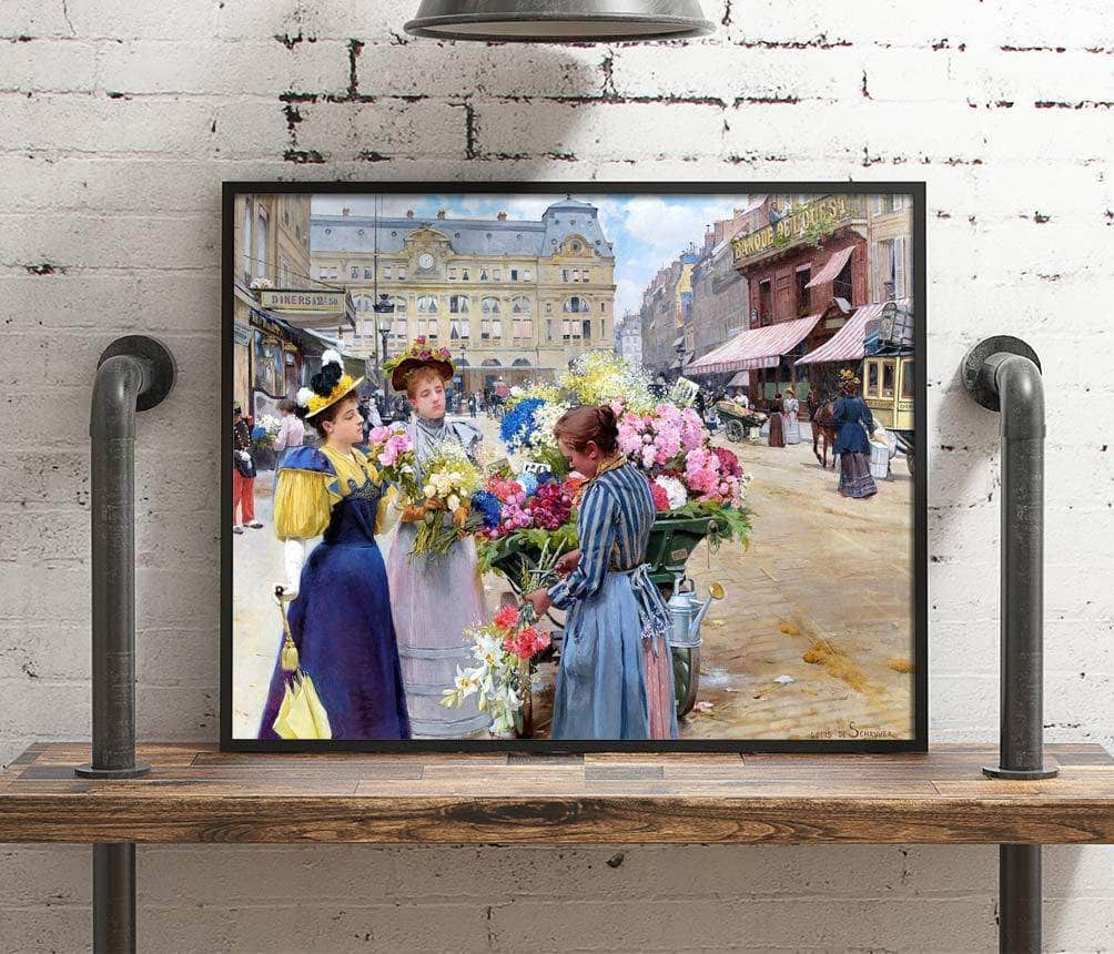 Marchand De Fleurs, La Rue Du Havre, Paris Painting Louis De Schryver Canvas Art Fine Art Print