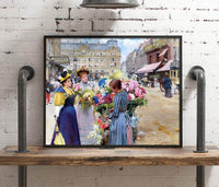 Marchand De Fleurs, La Rue Du Havre, Paris Painting Louis De Schryver Canvas Art Fine Art Print