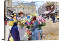 Marchand De Fleurs, La Rue Du Havre, Paris Painting Louis De Schryver Canvas Art Fine Art Print
