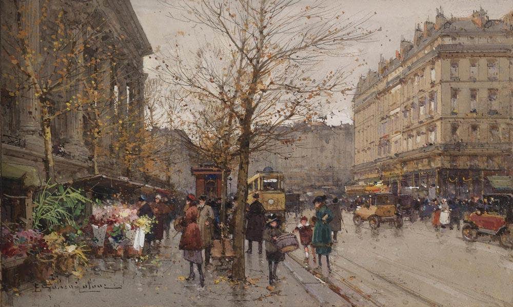 Marche Aux Fleurs À La Madeleine By Eugene Galien Laloue Fine Art Print