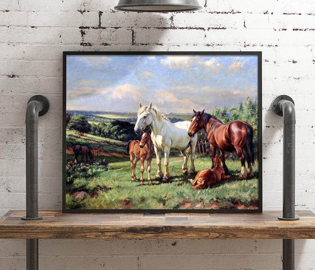 Mares And Foals In A Rolling English Country Painting Wright Barker Canvas Art Fine Art Print