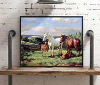 Mares And Foals In A Rolling English Country Painting Wright Barker Canvas Art Fine Art Print